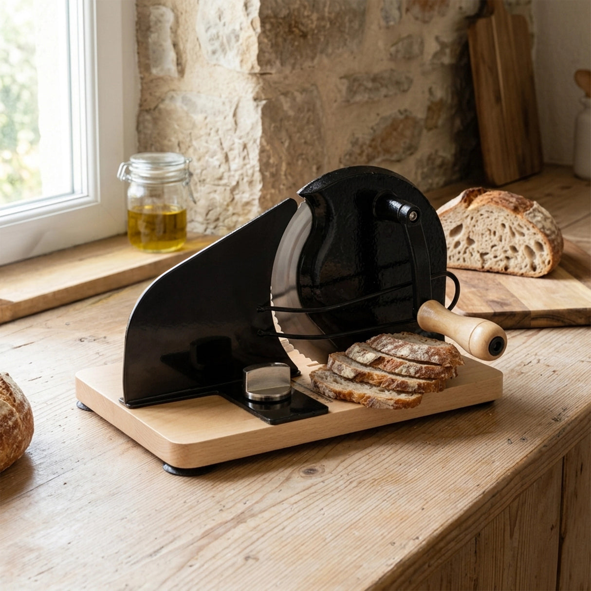Manual Bread Slicer for Homemade Sourdough with Conveyor Belt Guide for Even Slices and Easy Cutting