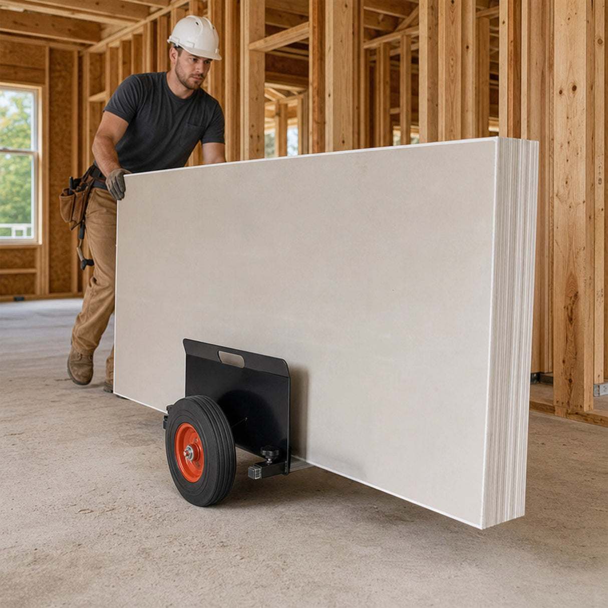 Panel Dolly 453kg Load Capacity Drywall Mover with 25cm Rubber Wheels Adjustable Clamp Cart for Panels Doors Mattress