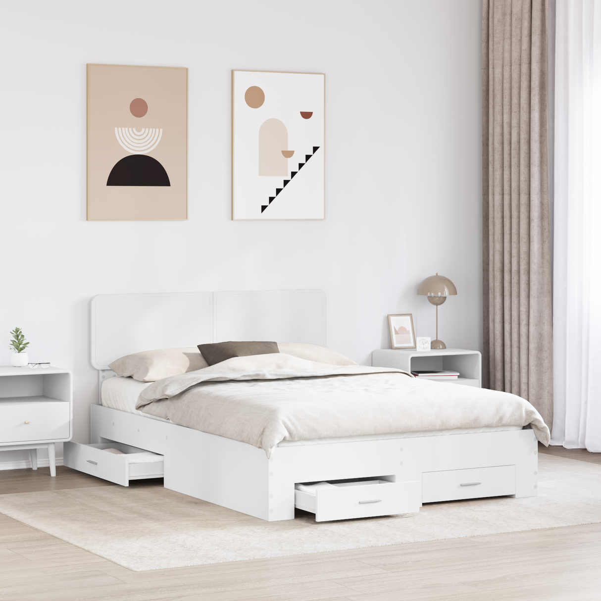 Bed Frame with Headboard White 150 x 200 cm Engineered Wood