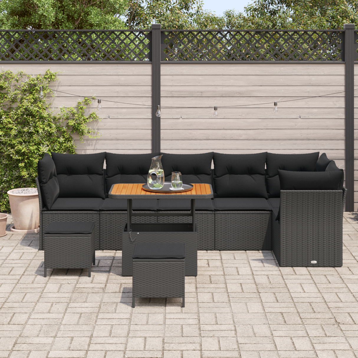 Garden Sofa Set with Cushion Manual 9 pcs Black 90 x 55 x 71 cm
