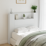 Storage Headboard with LED White Engineered Wood