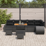 Garden Sofa Set with Cushion 9 pcs Black Poly Rattan - Side View