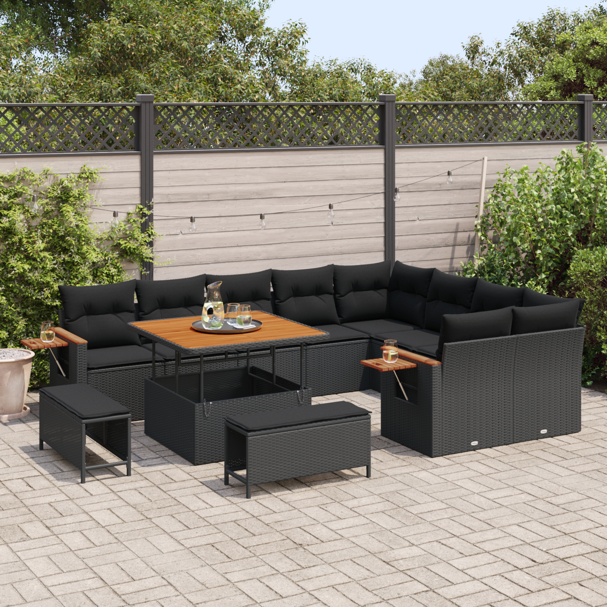 Garden Sofa Set with Cushion 13 pcs Black Poly Rattan
