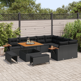 Garden Sofa Set with Cushion 13 pcs Black Poly Rattan
