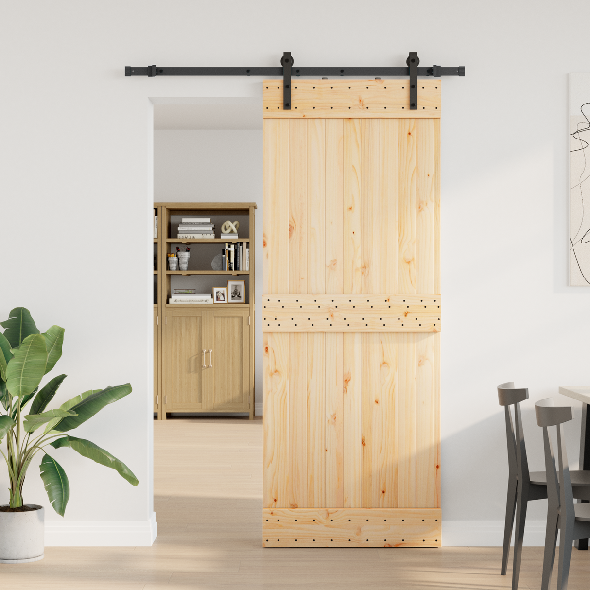 Sliding Door NARVIK Natural and Black 80 x 210 cm (152.5 cm)