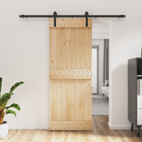Sliding Door Natural and Black 80 x 210 cm Solid Pine Wood - Front View
