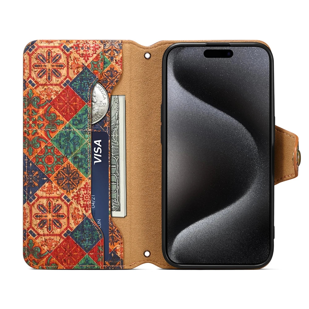 Wallet i Phone 15 Case for Coque iPhone 16 15 14 13 12 11 Pro Max 7 8 Plus X XS XR SE Case High Quality Leather Totem Flip Cover