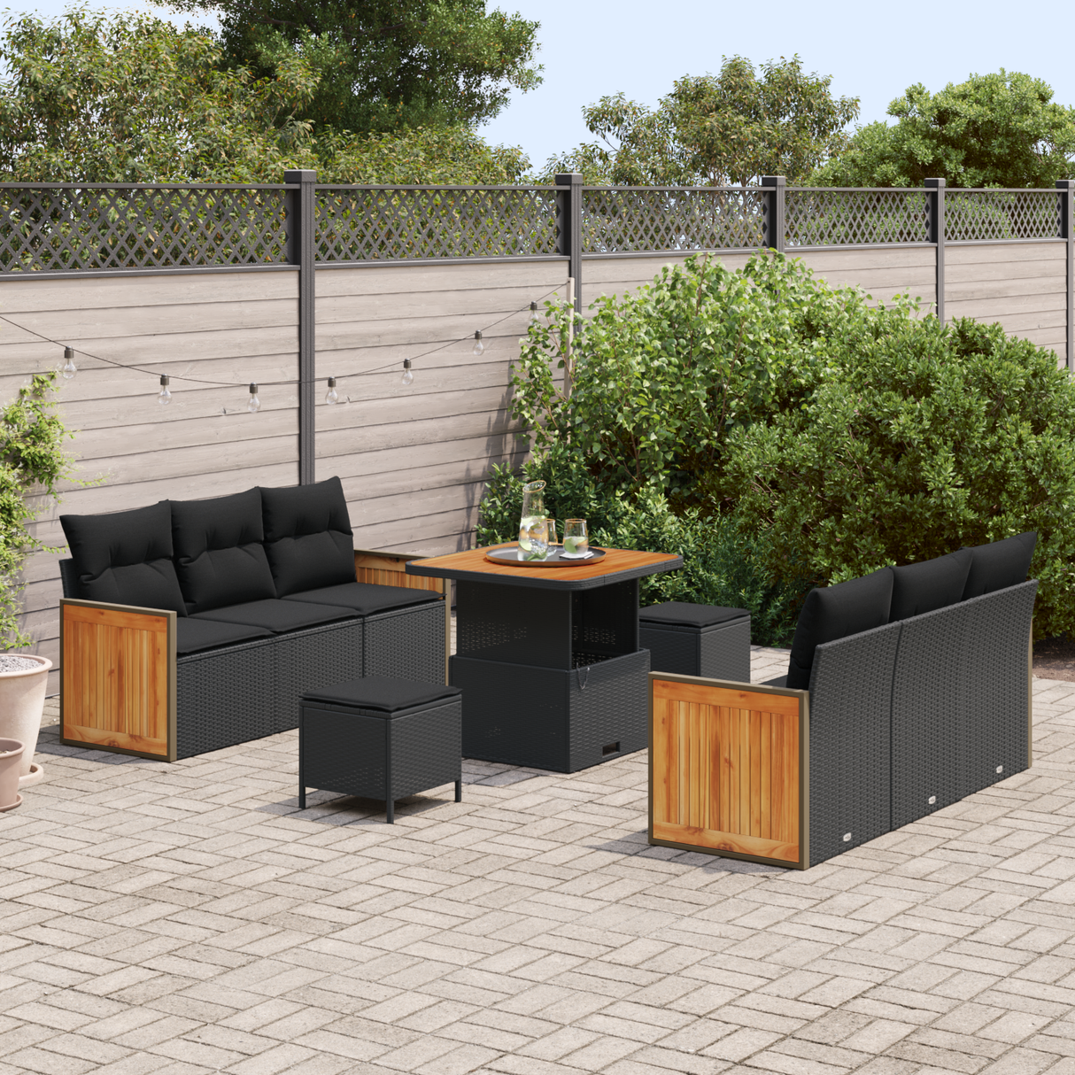 Garden Sofa Set with Cushion 11 pcs Black Poly Rattan