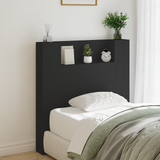 Storage Headboard with LED Black Engineered Wood - Side View