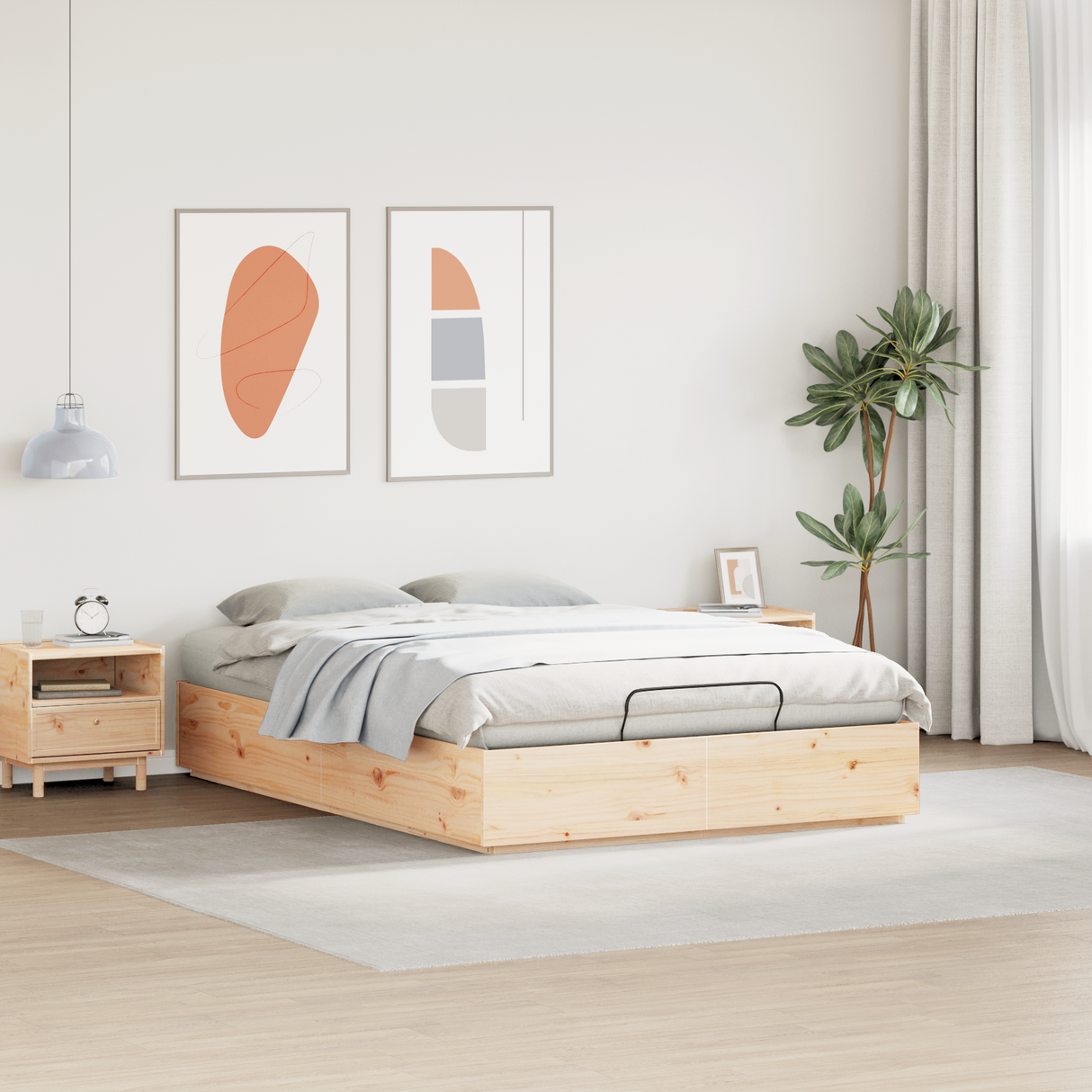 Ottoman Bed Frame Natural 150 x 200 cm Solid Pine Wood