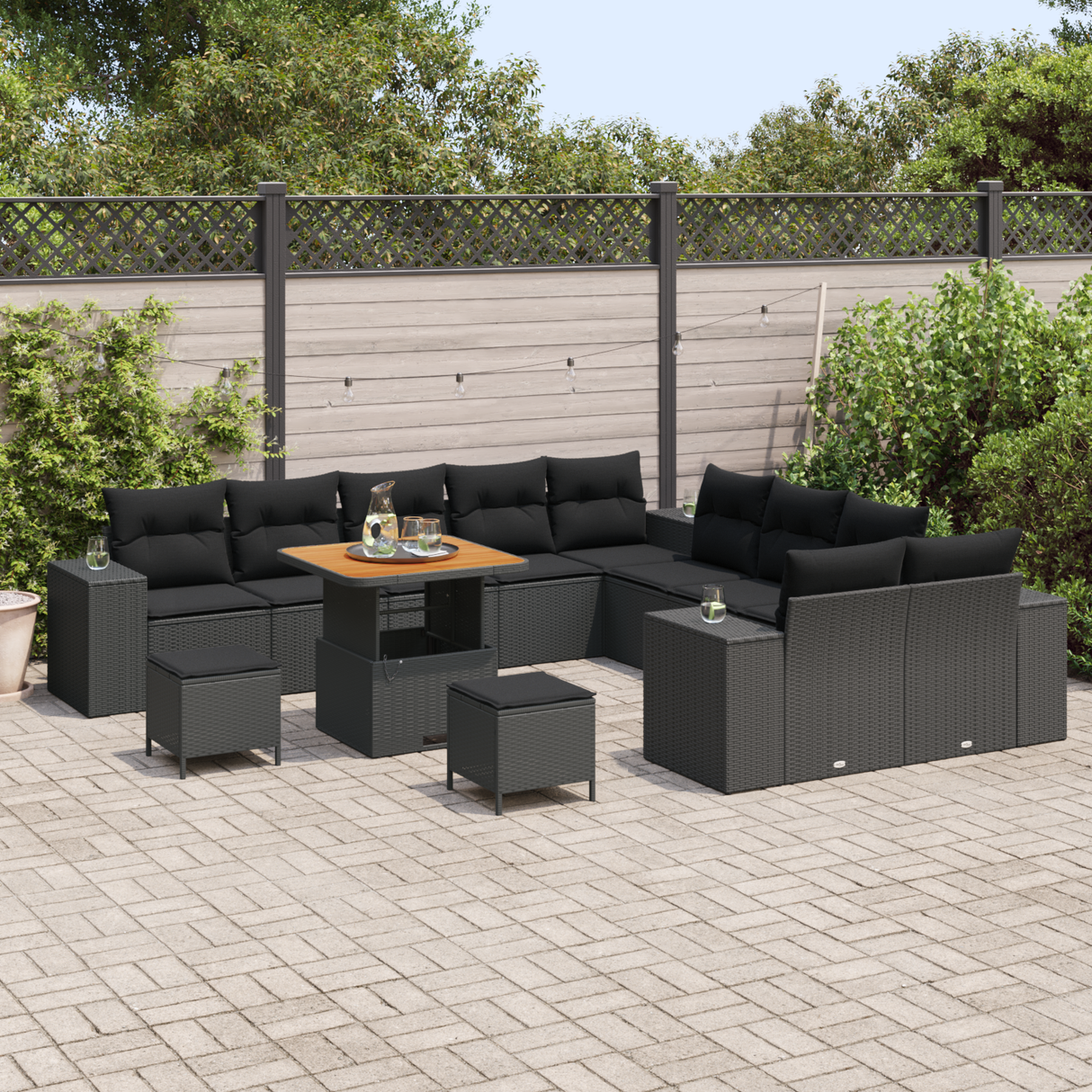 Garden Sofa Set with Cushion 13 pcs Black Poly Rattan