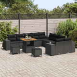 Garden Sofa Set with Cushion 13 pcs Black Poly Rattan - Side View