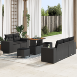 Garden Sofa Set with Cushion 8 pcs Black Poly Rattan - Front View