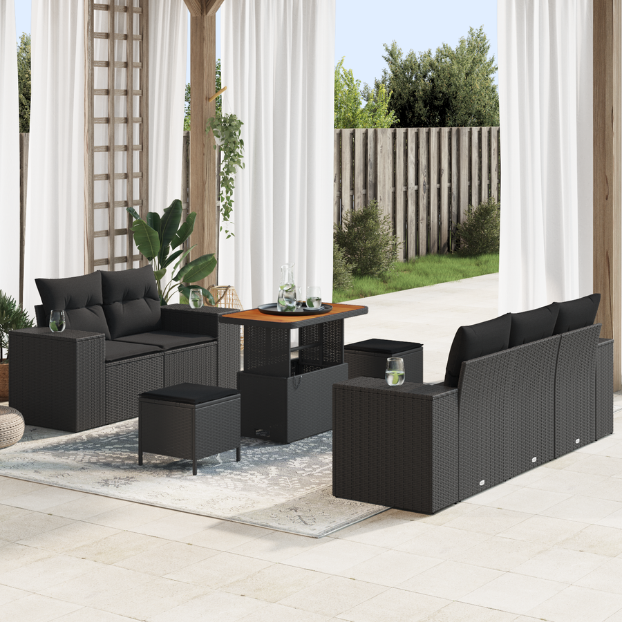 Garden Sofa Set 8 pcs 8-Seater Black Poly Rattan