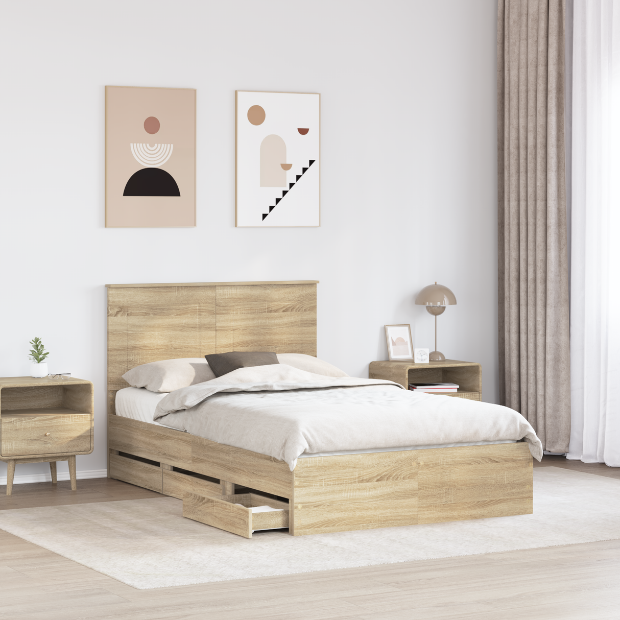 Bed Frame with Drawer Sonoma Oak 135 x 190 cm Engineered Wood