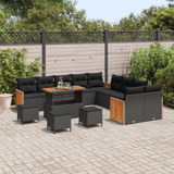 Garden Sofa Set with Cushion 14 pcs Black - Side View