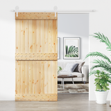 Sliding Door Natural and White 100 x 210 cm Solid Pine Wood - Front View