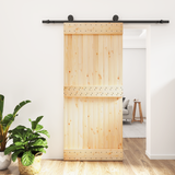 Sliding Door Natural and Black 90 x 210 cm Solid Pine Wood - Front View