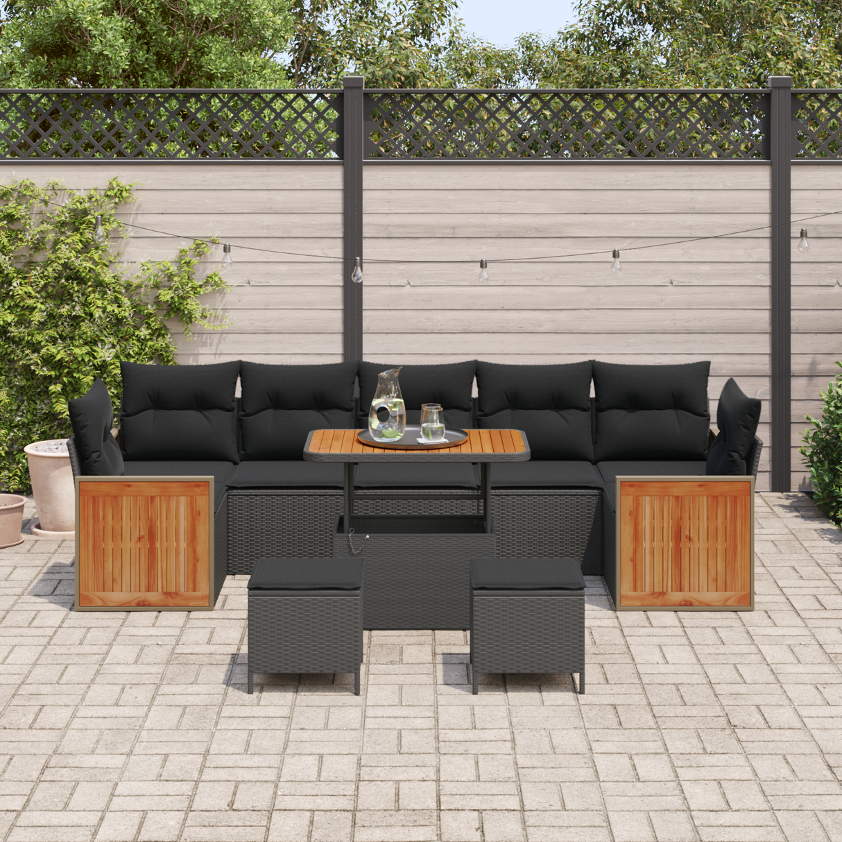 Garden Sofa Set with Cushion Manual 10 pcs Black