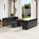 Garden Sofa Set with Cushion 12 pcs Black Poly Rattan - Front View