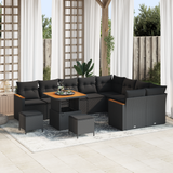 Garden Sofa Set with Cushion 12 pcs Black Poly Rattan - Front View