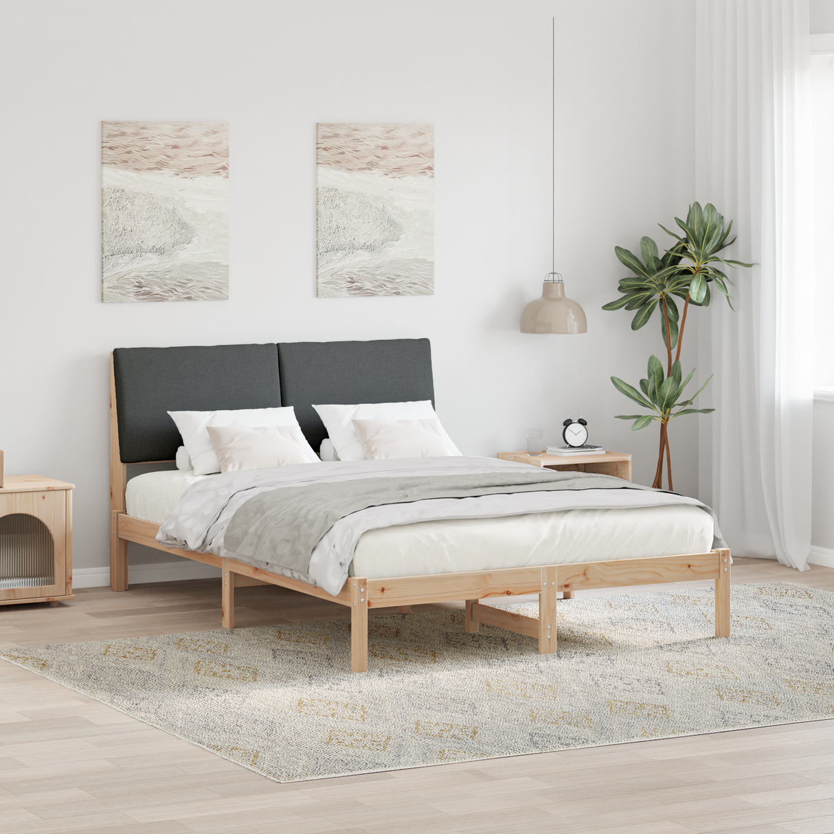 Bed frame Brown and dark grey 150 x 200 cm Solid pine wood