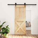 Sliding Door Natural and Black 80 x 210 cm Solid Pine Wood - Front View