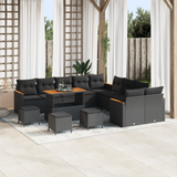 Garden Sofa Set with Cushion 14 pcs Black Poly Rattan - Front View