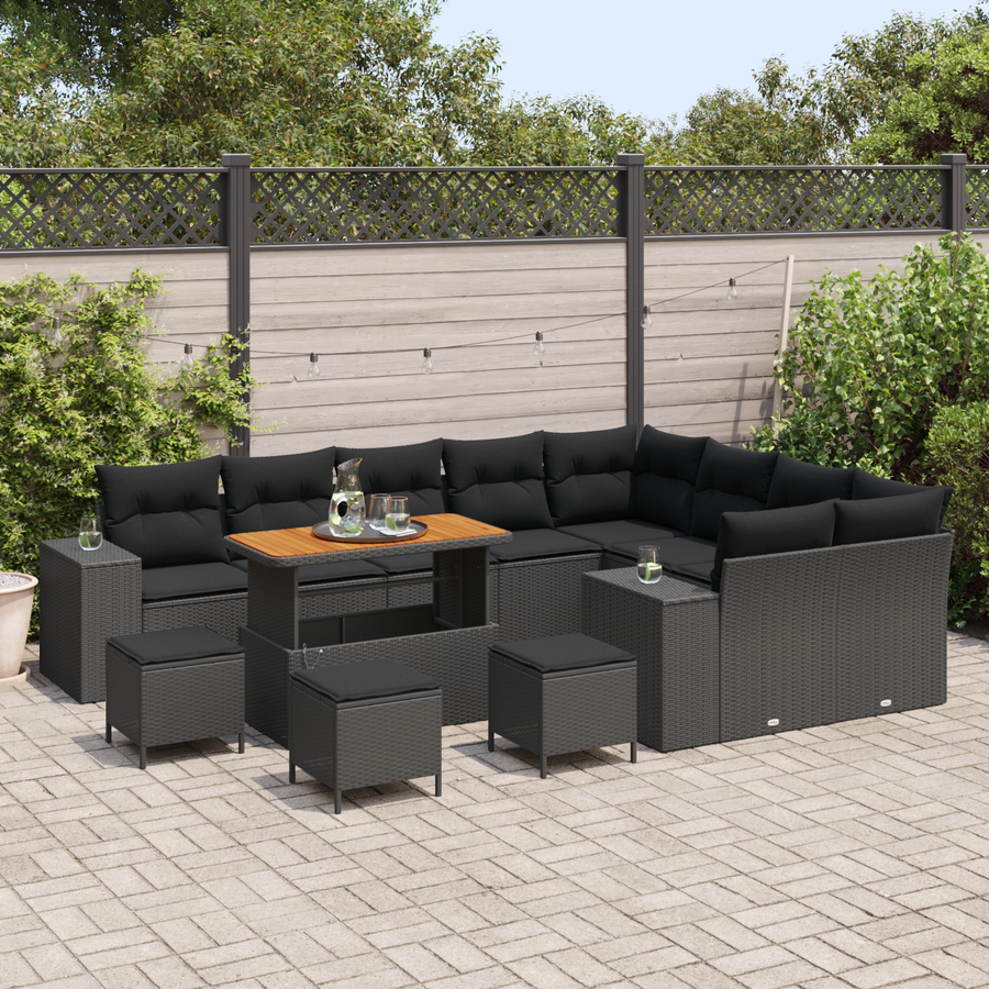 Garden Sofa Set 13 pcs 9-Seater Black Poly Rattan