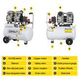 Giantz 24L Air Compressor Quiet 0.75HP Oil-Free Portable Tyre Inflator 40L/Min - Top-Down View