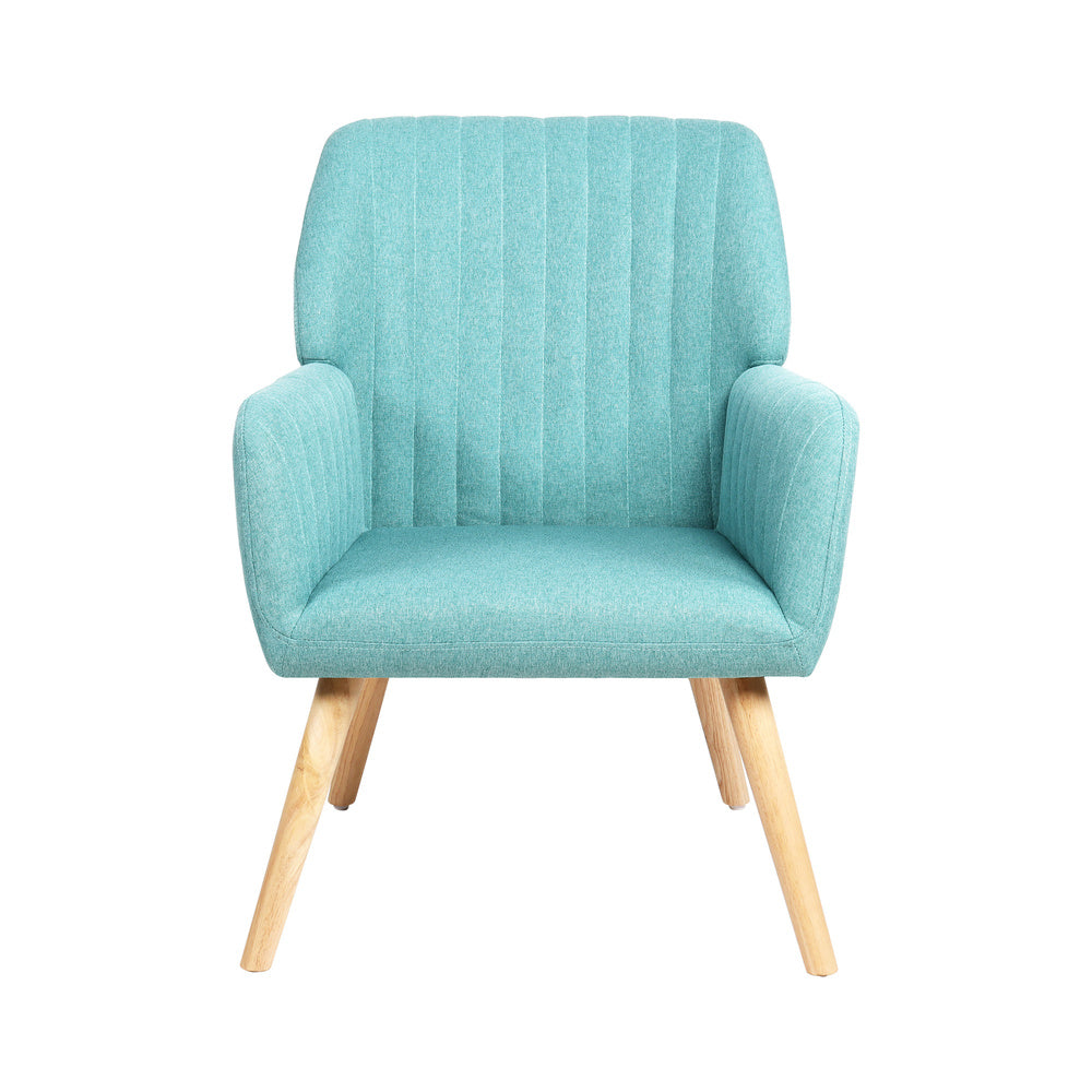 Oikiture 3x Armchair Lounge Sofa Chair Fabric Blue