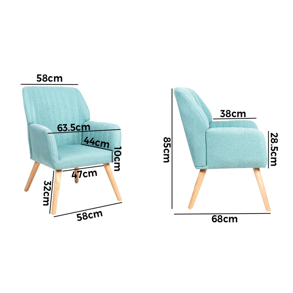 Oikiture 3x Armchair Lounge Sofa Chair Fabric Blue