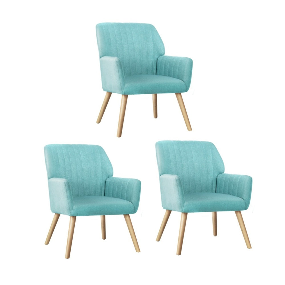Oikiture 3x Armchair Lounge Sofa Chair Fabric Blue