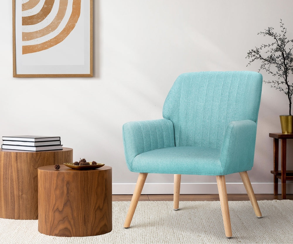 Oikiture 3x Armchair Lounge Sofa Chair Fabric Blue