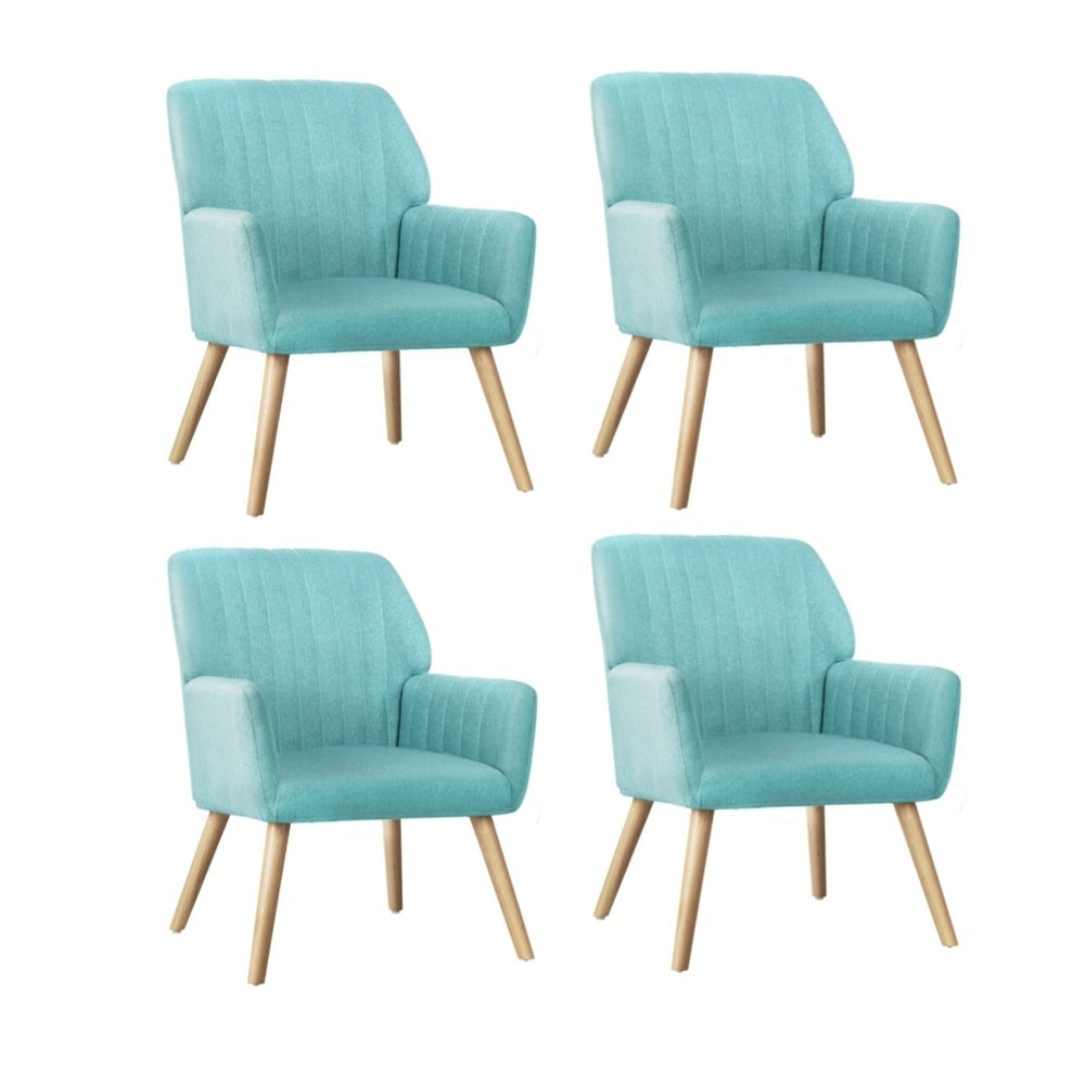 Oikiture 4x Armchair Lounge Sofa Chair Fabric Blue