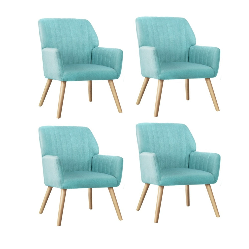 Oikiture 4x Armchair Lounge Sofa Chair Fabric Blue