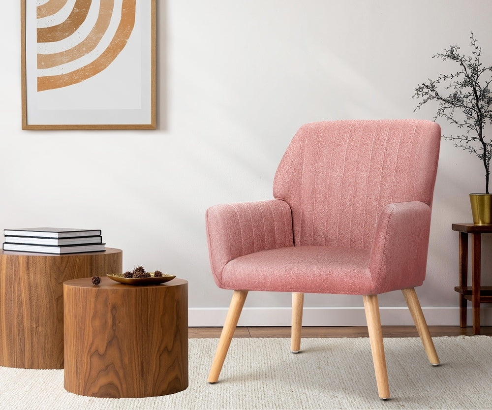 Oikiture Armchair Lounge Sofa Chair Fabric Couches Pink