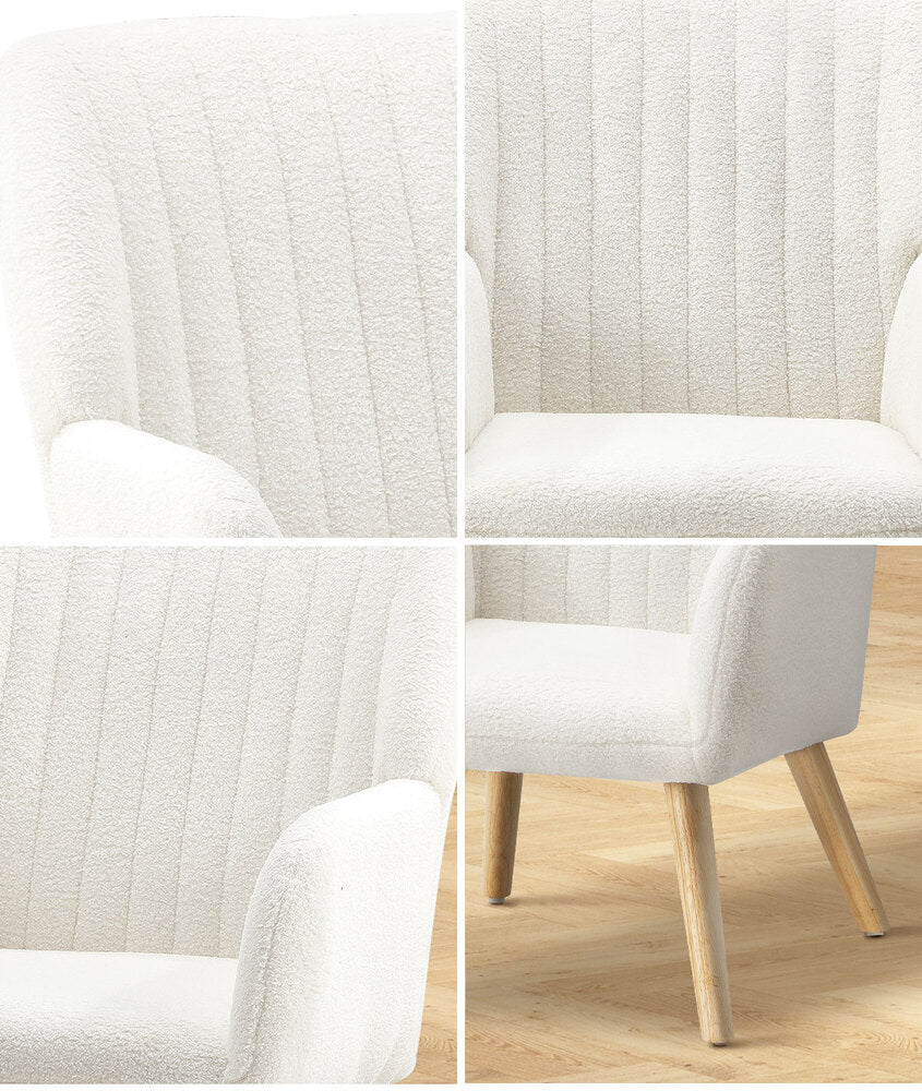 Oikiture Armchair Lounge Sofa Chair Sherpa Couches White
