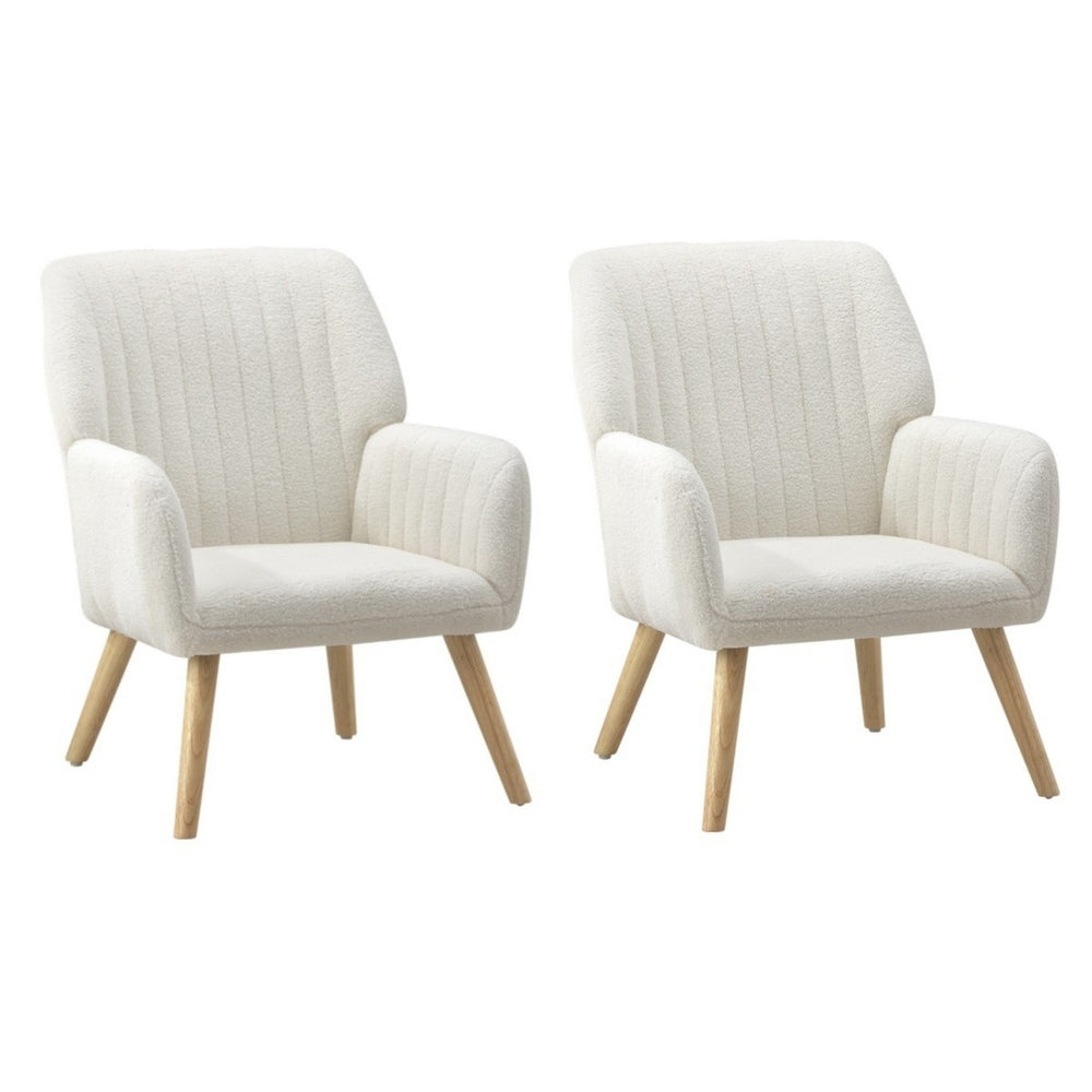 Oikiture 2x Armchair Lounge Sofa Chair Sherpa White