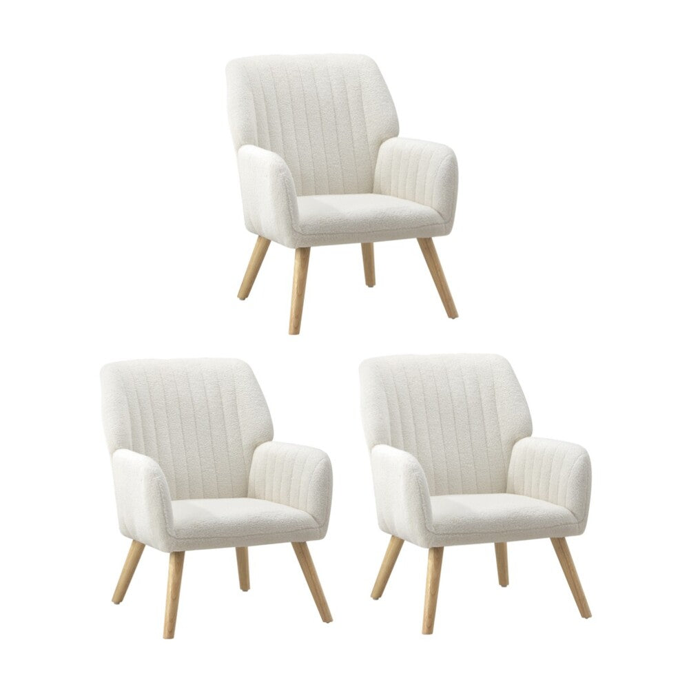 Oikiture 3x Armchair Lounge Sofa Chair Sherpa White