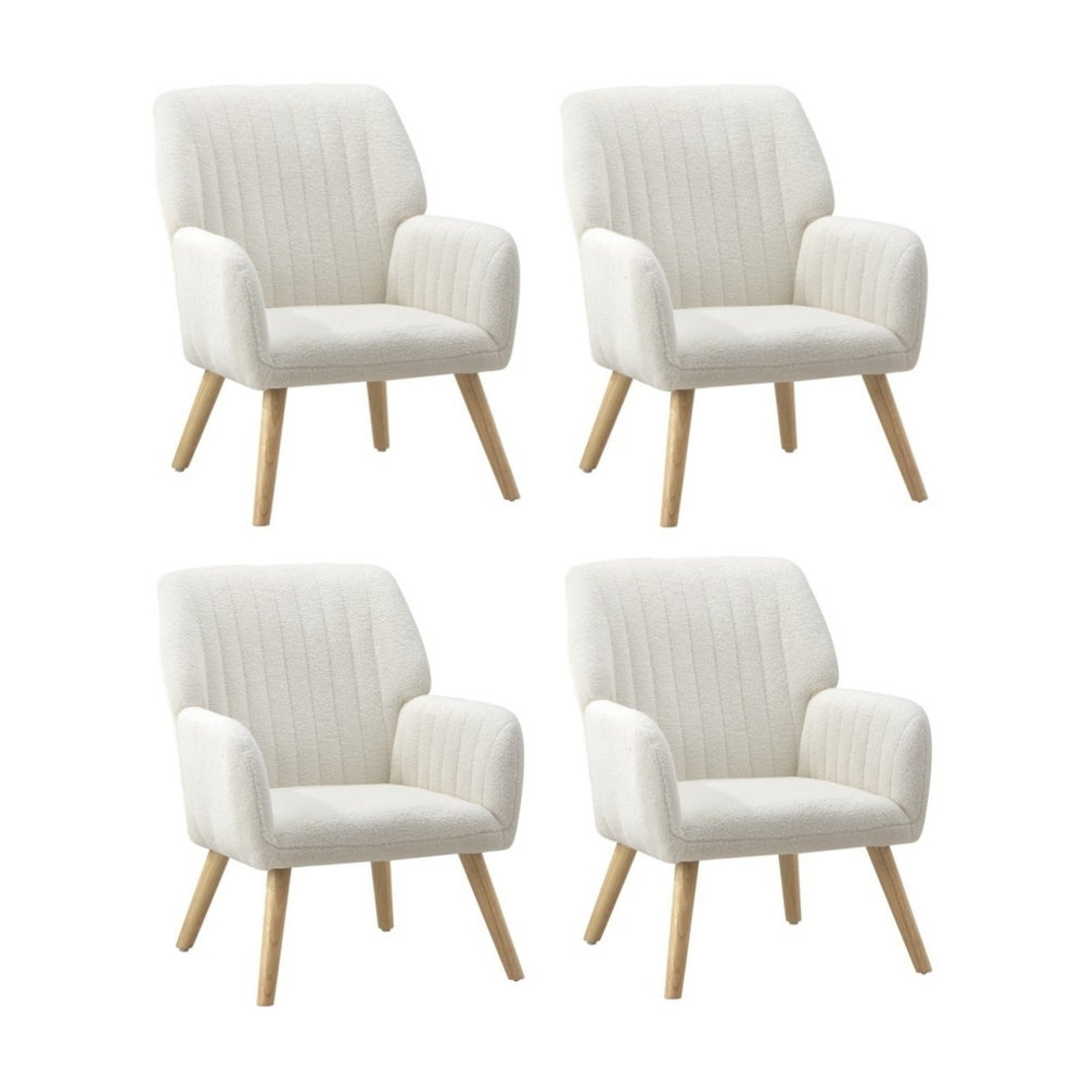 Oikiture 4x Armchair Lounge Sofa Chair Sherpa White