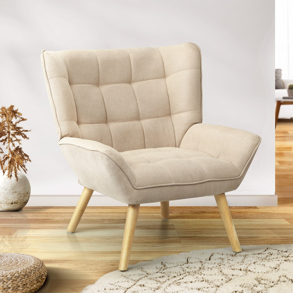 Oikiture Armchair Fabric Upholstered Tub Chair Beige