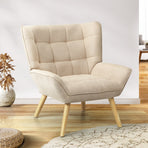 Oikiture Armchair Fabric Upholstered Tub Chair Beige, image 6