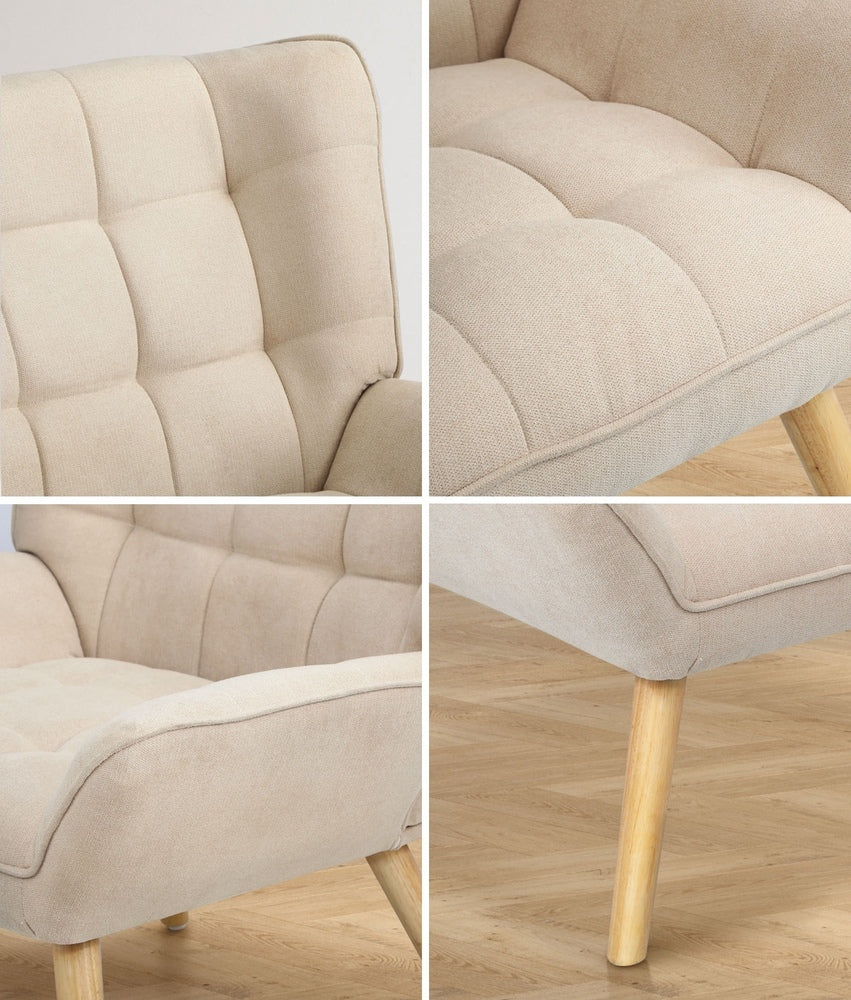 Oikiture Armchair Fabric Upholstered Tub Chair Beige, image 5