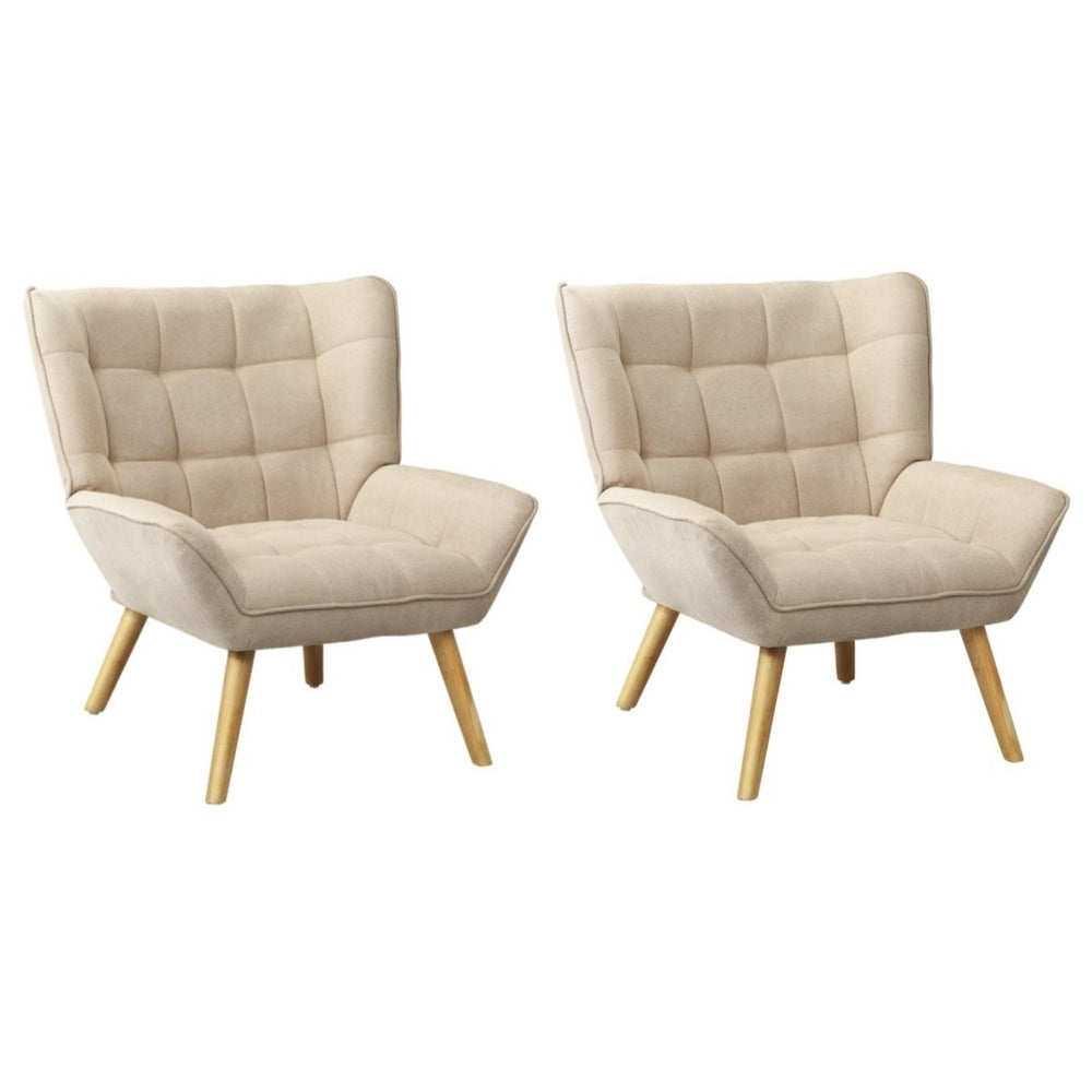 Oikiture 2x Armchair Sofa Lounge Fabric Upholstered Tub Beige