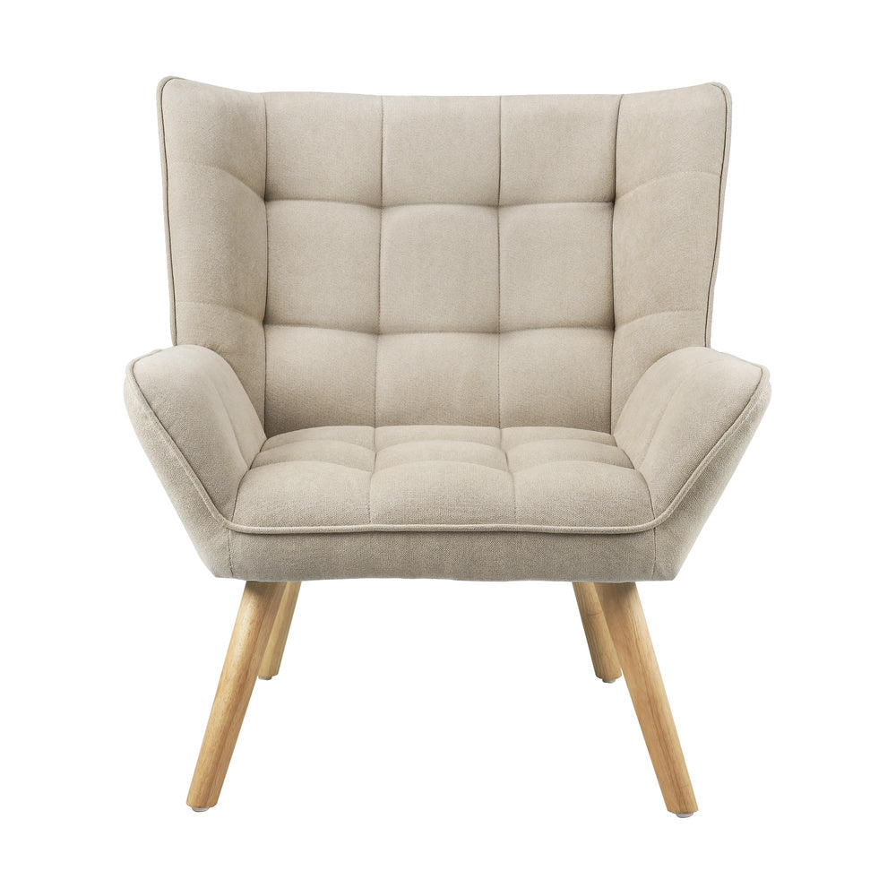 Oikiture 2x Armchair Sofa Lounge Fabric Upholstered Tub Beige