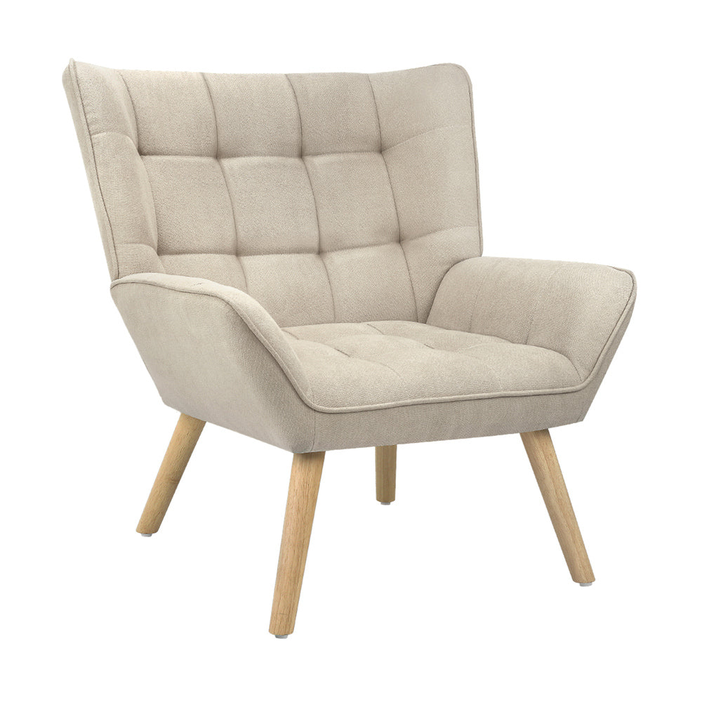 Oikiture 3x Armchair Sofa Lounge Fabric Upholstered Tub Beige