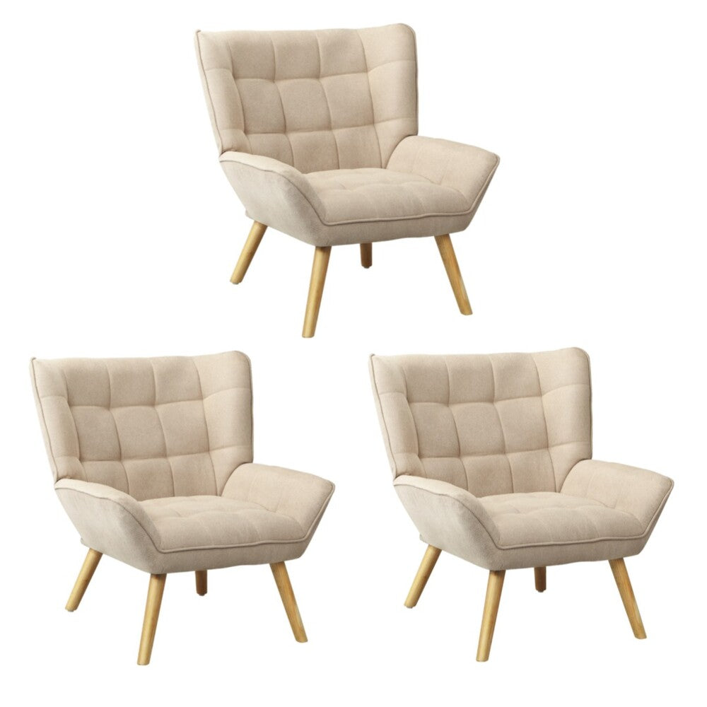 Oikiture 3x Armchair Sofa Lounge Fabric Upholstered Tub Beige