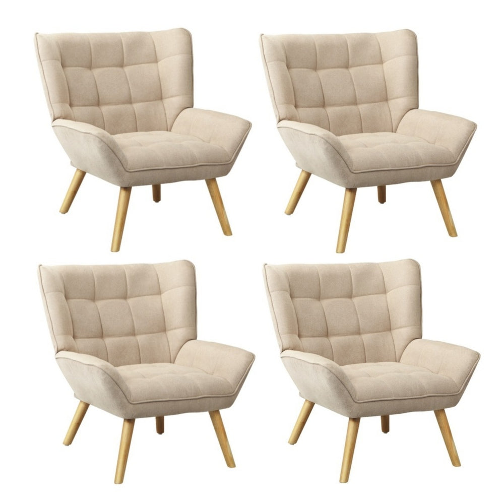 Oikiture 4x Armchair Sofa Lounge Fabric Upholstered Tub Beige