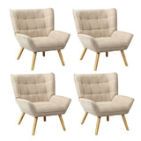 Oikiture 4x Armchair Sofa Lounge Fabric Upholstered Tub Beige
